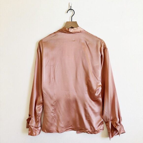 Vintage Peak Lapel Double Breasted Satin Top 100% Silk Blazer Pink 10 - Picture 6 of 7